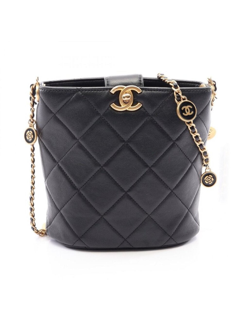 Chanel Shoulder Bag Quilted Black Lambskin Chain